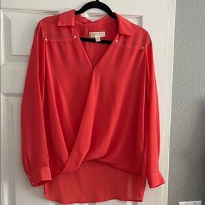 Michael Kors Red Wrap Blouse with Notched Collar